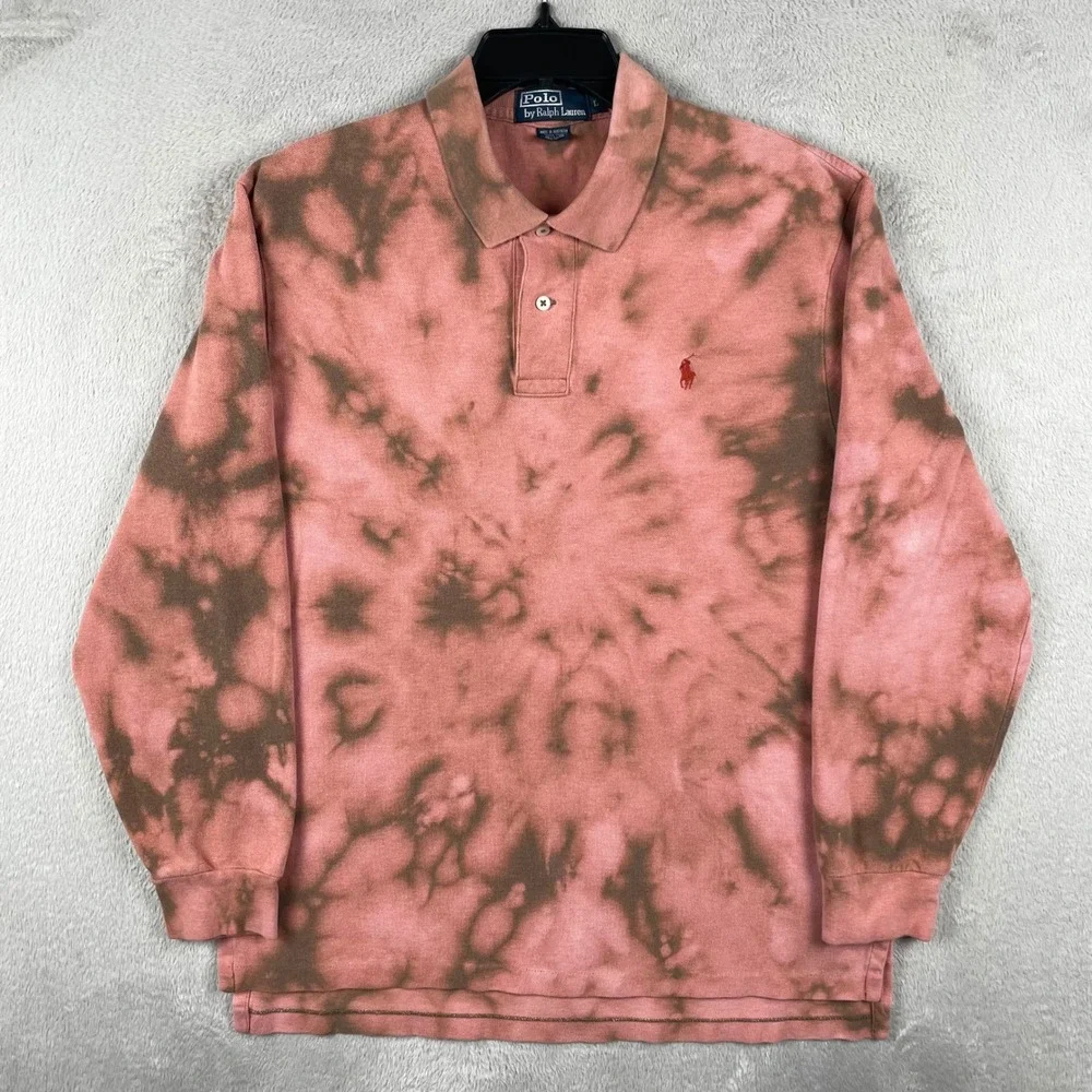 Polo Ralph Lauren Shirt Mens Large Pink Brown Tie Dye Long Sleeve  USA Made
